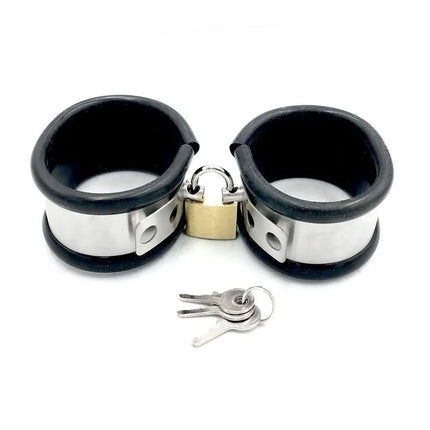 BDSM bondage restraints stainless steel silicone hand ankle cuffs sex toys for couples bed bondage chastity handcuffs