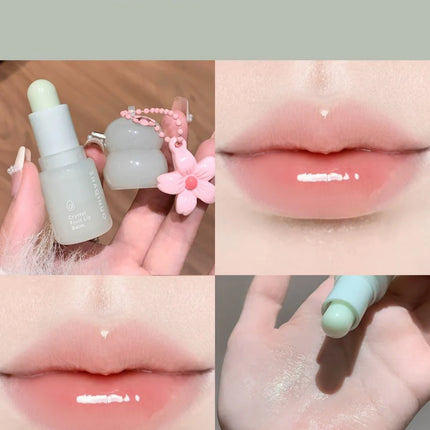 Crystal Strawberry Lip Balm Moisturizing Hydrating Lips Mask Stick Reduce Lip Lines Key Chain for Lip Care Change Color Lipstick