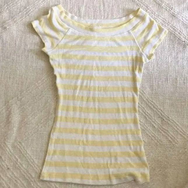 Stripes Maiden Chic Vintage Sweet Clothing Y2K Elegant Woman T-shirts Cute Slim Aesthetic Polo Tops Classic Harajuku Fashion Tee