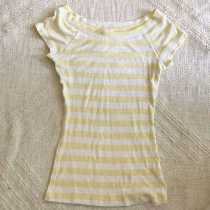 Stripes Maiden Chic Vintage Sweet Clothing Y2K Elegant Women's T-shirts Cute Slim Aesthetic Polo Tops Classic Harajuku Fashion Tee