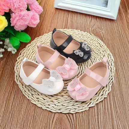 Casual Cute Rhinestone Bowknot Decor Mary Jane Shoes For Baby Girls, Lightweight Non-slip Walking Shoes For Spring And Autumn