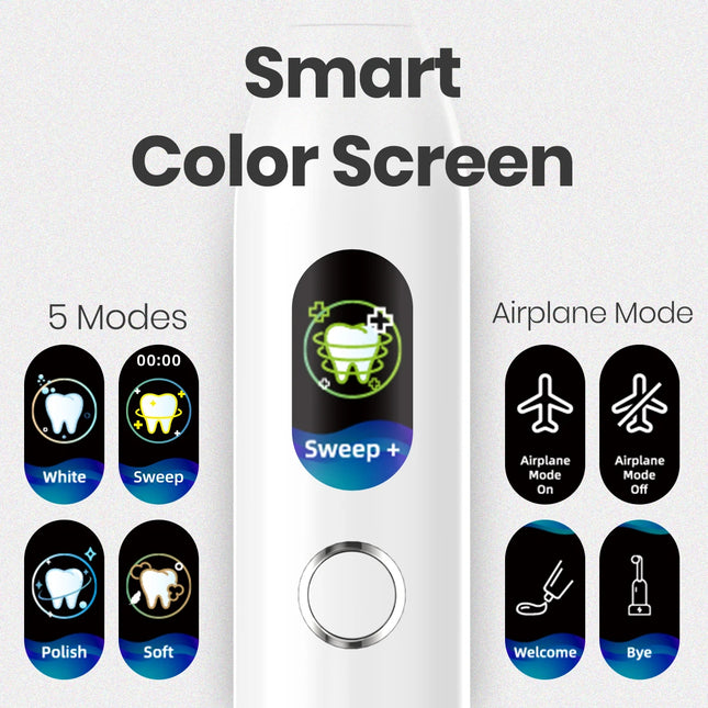 Dr.Yadent Sonic Vibration Sweeping Electric Toothbrush LED Monitor 5 Modes Airplane Mode for Travel Silicone Coated Brush Head