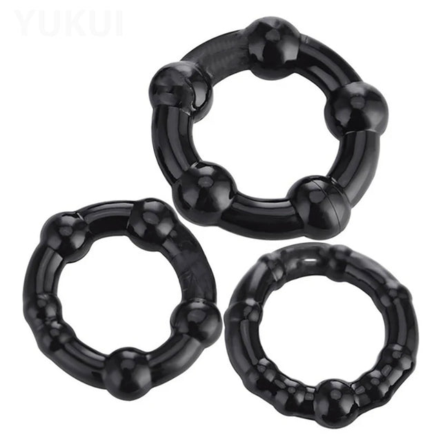 Set of 3PCS Silicone Durable Cock Rings Bead Penis Ring Male Delay Ejaculation Lasting Erection Ring Sex Toys For Men Adults