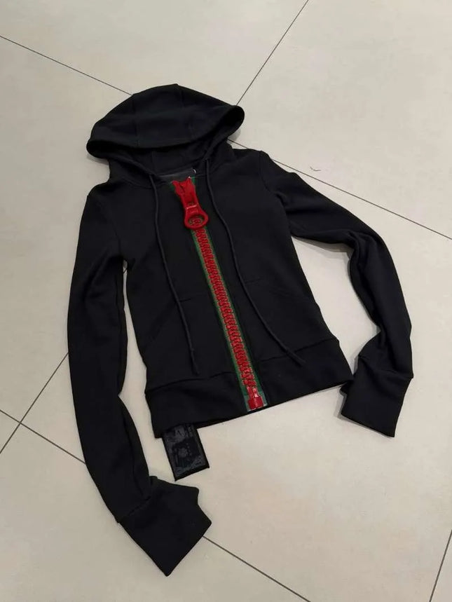 Vintage New Women Street Style Large Zipper Sports Hoodie Y2K High Street Harajuku Slim Fit Men and Women Top