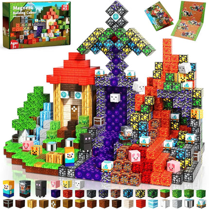 Magnetic Building Blocks Mine World Magnet Cube Set STEM Montessori Sensory Toy for Kids Boys Girls Ages 3+ DIY Model Children