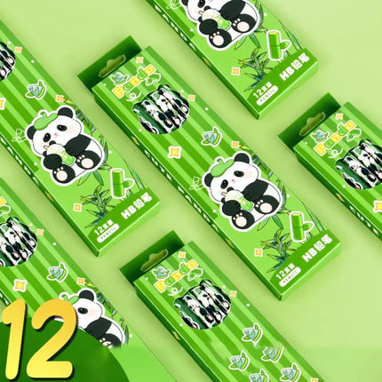 12Pcs/Set Cute Panda Pencil Wood Stationery Drawing Pen Cartoon Pattern Sketch Pen for Student