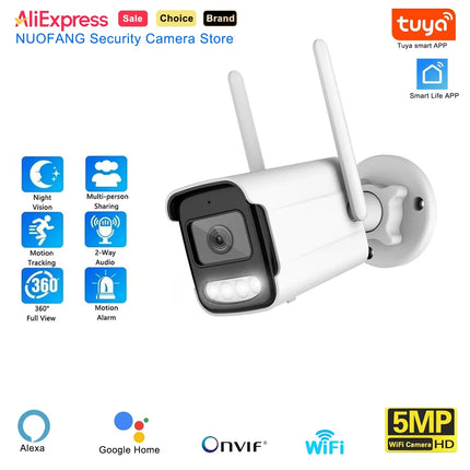 5MP HD Tuya WiFi IP Camera Outdoor Waterproof AI Human Detection ONVIF Smart Wireless CCTV Security Surveillance Outdoor Cam