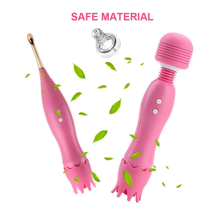 2 in 1 Magic Wand Licking Vibrators For Women Clitoris Sucker Nipple Licks Vaginal Anal Plug Female Masturbator Sex Toys Adults
