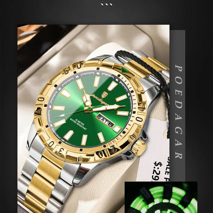 POEDAGAR Luxury Quartz Man Watch Waterproof Luminous Date Week Men Watch Military Stainless Steel Men's Watches Sport Male Clock