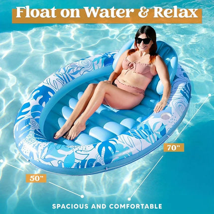 Inflatable Tanning Pool Lounger Float 70" x 50" Pool Floats Adult with Pillow Floatiefor Water Blow Up Kids Ball Pit Party Gifts