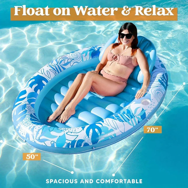 Inflatable Tanning Pool Lounger Float 70" x 50" Pool Floats Adult with Pillow Floatiefor Water Blow Up Kids Ball Pit Party Gifts