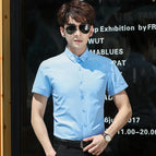 L / Solid color shirt short sleeve sky blue