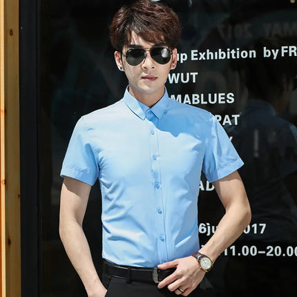 Slim Fit Long Sleeve Silk Men's Shirt Hong Kong Style Workwear Iron-Free Professional Shirt Youth Fashion Spring