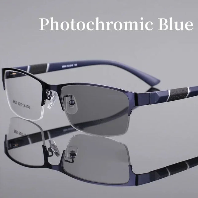 Smart Photochromic Near Sight Sun Glasses for Business Women Men Retro Metal Half Frame Myopia Eyewear Anti-UV Minus Goggles
