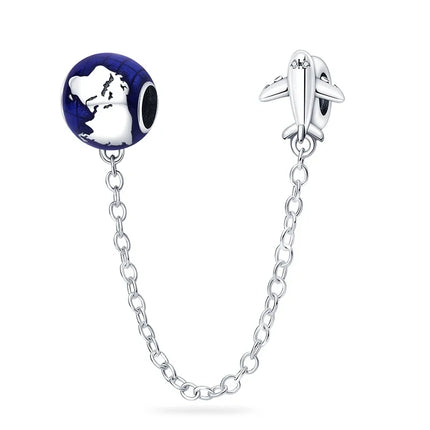 925 Sterling Silver Travel Passport Trunk Charms Fit Original Bracelet Diy Airplane Earth Beads for Jewelry Making Gift