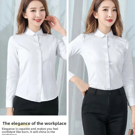 Women's Long Sleeve Anti-Light Shirt Spring Summer Workwear Professional Korean Style plus Size Uniform Button down Dress