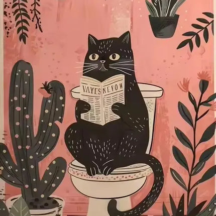 Pink Black Cat Dog Frog on The Toilet Reading Poster Bath Prints Animals Canvas Painting Wall Art Pictures for Toilet WC Decor