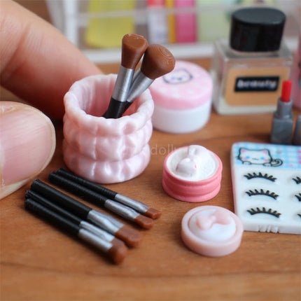 1/6 Scale Miniature Dollhouse Makeup Brush Mini False Eyelash Cosmetic Model for Doll Accessories Toy