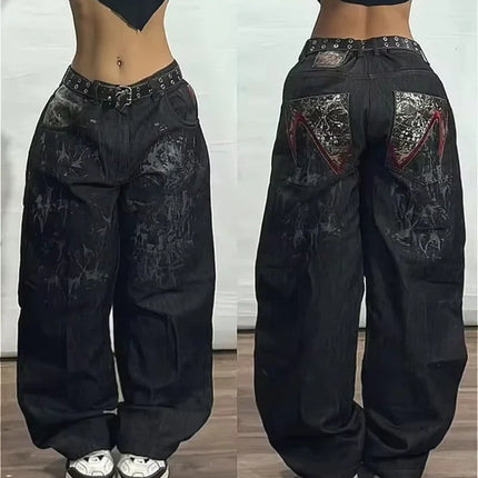 American Street Trend Letter Embroidered Loose Jeans Men Harajuku Y2K New Hip Hop Oversized Wide-leg Pants Unisex Mopping Jeans