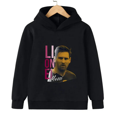 Messi Printed Children's Hooded Hoodie Plus Velvet Sweatshirt Casual Sportswear Pullover Black Top Boy and Girl Kid Baby Clothes