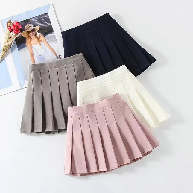 1pc Spring Summer Girls Pleated Skirt Students Elastic A-line Skirt Kids College Style JK Skirts Children's Fashion Short Skirts