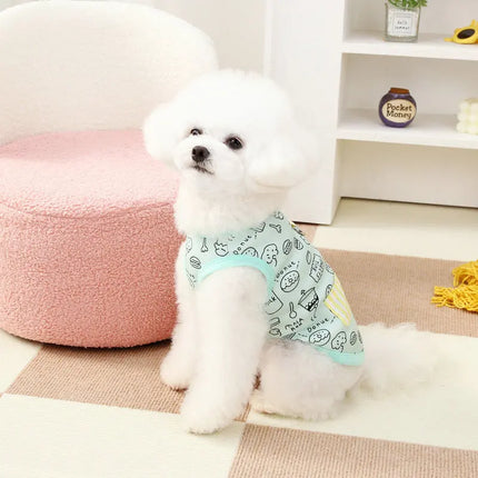 Summer Pet Shirts Cartoon Graffiti Pattern Clothing Puppy Cat Solid T-shirt Chihuahua Yorkie Thin Soft Fashion Vests Dog Clothes