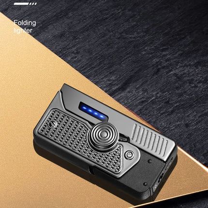 Metal Gas Electric Dual-purpose Folding Lighter Windproof Jet Dual Arc USB Folding Gun Portable Lighter Fashionable Men's Gift
