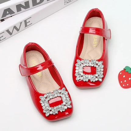 Baby Girls Leather Shoes for Party Wedding Kids Black Mary Janes with Rhinestone Buckle Princess Sweet Chic Children's Flats New