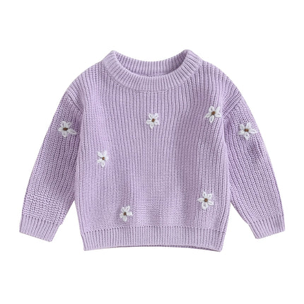 Baby Girl Sweater Long Sleeve Crew Neck Flower Winter Warm Knit Pullover Sweater Infant Clothes
