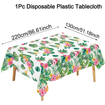 Summer Hawaiian Floral Plastic Tablecloth Flamingo Table Runner Candy Bags For Tropical Hawaiian Birthday Party Decorations