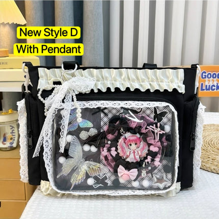 New Y2K Cute Japanese Ita Bag Lolita Girl Transparent Shoulder Tote Bag Large Capacity Crossbody Casual Bag DIY Display Handbags