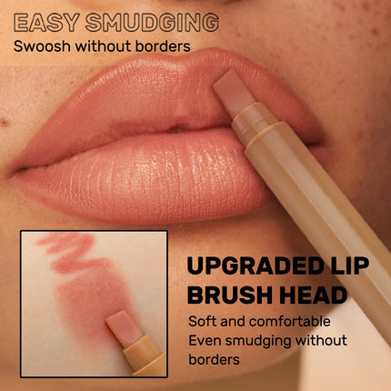 With Silicone Brush Lip Liner Pen Double-head Automatic Silky Soft Coffee Brown Smudging Full Lip Shape Outline Contour Makeup