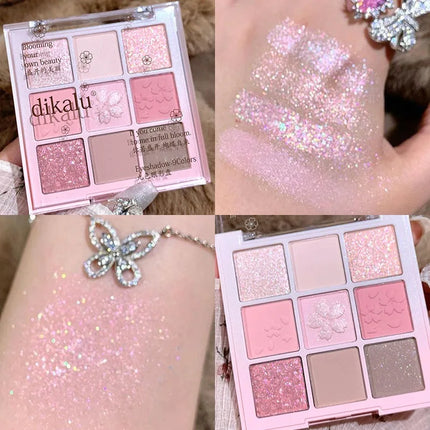 Romantic Pink Flower 9-Colors Glitter Eyeshadow Matte Shimmer Pink Brown Shiny Eye Shadow Girl Makeup Palette Lasting Cosmetic
