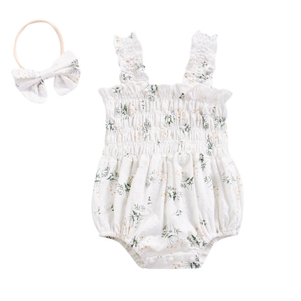 ma&baby 0-24M Baby Girl Romper Newborn Infant Jumpsuit  Floral Print Sleeveless Clothing Headband Summer Outfits