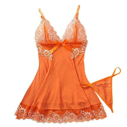 Orange Women Lace Dress Temperament Halter Seduction Lingerie Summer Sexy Thin Sensual Sleepwear Sets Nightwear Alluring Pajamas