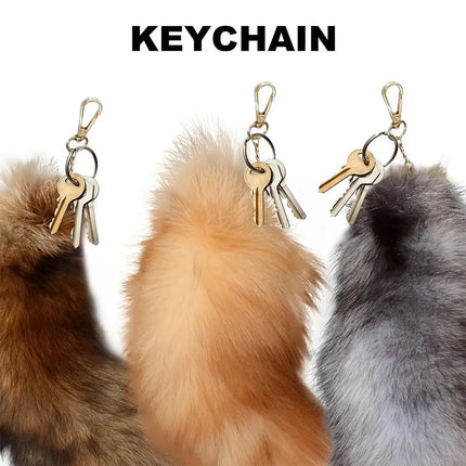 Creaative Faux Fur Fake Fox Tail Pendant Animal Tail Soft Fox Tail Keychain with Metal Clasp Fox Tail Key Ring Bag Decoration