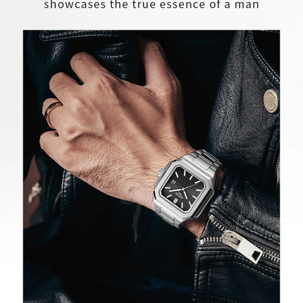 NIBOSI Luxury Square Fashion Men's Wristwatch Waterproof Luminous Date Week Quartz Men's Watches Stainless Steel Men's Watch Reloj