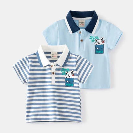Boys' short sleeved T-shirt 2 wholesale 2025 new children's lapel polo shirt baby summer top trend one piece hair replacement