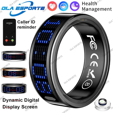 SR16 Smart Ring 3D LED Display Screen Call ID Reminder Heart Rate Sleep Monitoring 5ATM Waterproof Wireless Charging Rings 2025