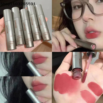 Cappuvini Mini Silver Tube Matte Velvet Lip Gloss – Waterproof, Non-Stick, Smudge-Proof, Long-Lasting Liquid Lipstick