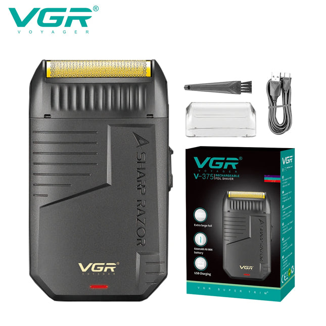 VGR 375 Professional Men's Electric Shaver Waterproof Independent Foil Electric Shaver Convenient Cordless Hair Trimmer