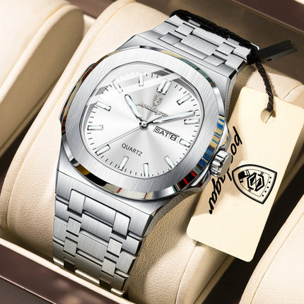 POEDAGAR Exquisite Fashion Men's Watches Waterproof Luminous Date Week Men Watch Stainless Steel Quartz Casual Classic Man Watch