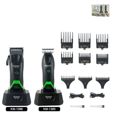Kemei 1386 Men's Hair Clipper 8000RPM DLC Blade with Base Charger LED Display 2000mAh Professional Hair Cutting Machine Trimmer