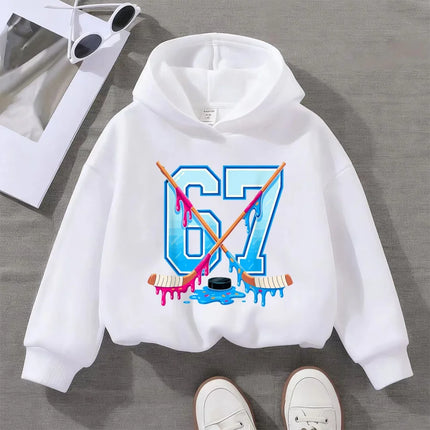 6 7 Six-Seven ice hockey cartoon print men's and women's clothing, children's fashion hoodies, boys and girls can be