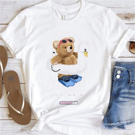 Women's Cute Bear Graphic T-shirt Short-Sleeved Clothes Women's Print T-shirt Summer 90s Fashion Style Women's Fashion T-shirt