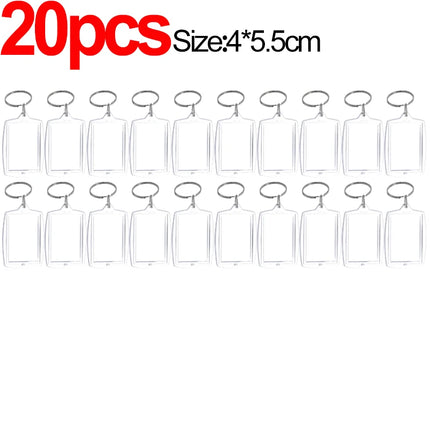 1/20Pcs Blank Acrylic Picture Keychain DIY Clear Insert Photo Split Key Ring Frame Key Chains Couple Anniversary Graduation Gift