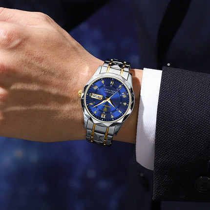 POEDAGAR Luxury Men Wristwatch Waterproof Luminous Date Week Watch For Man Stainless Steel Men's Watches Quartz Male Clock Sport
