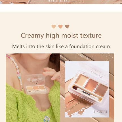 FLORTTE 3 Colors Cute Animal Series Concealer Palette Cove Concealer Cream Brighten Lasting Moisturizing Beauty