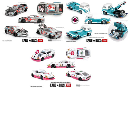 Kaido House + MINIGT Nissan Skyline GT-R (R34) Kaido Star Racing V1 Volkswagen T1 KAIDO WORKS V1 Alloy Car Model