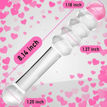 Glass Dildo G-spot Wand Anal Beads Butt Plug with Pink Head Dual Ended Fetish Prostate Massager Masturbation Sex Toy for Women